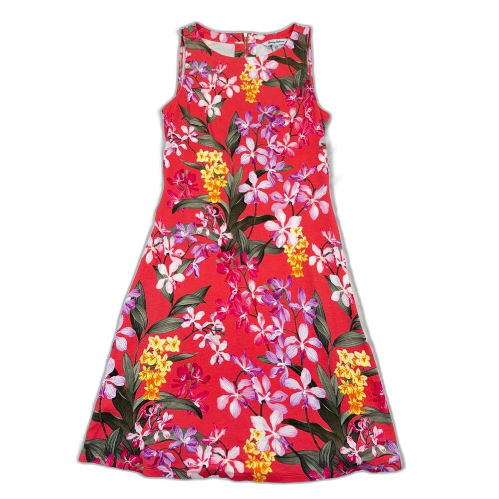 Tommy Bahama Darcy Orchid Bay Sheath Dress S Tencel Floral Orange Sleeveless